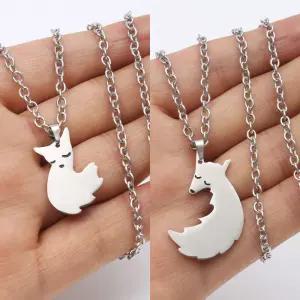 학생 우정 기념 아이템 여우 디자인 커플 체인 목걸이 2인용 세트 구성 용품