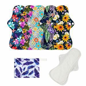 6개 / 세트 재사용 가능한 세척 가능한 요실금 패드, 방수 대나무 재사용 가능 생리 패드 세트, 5개의 무거운 흐름 천 엄마 생리대 + 1개의 미니 젖은 가방 포함