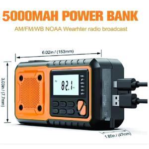 5000mAh/18500mWh 비상 핸드 크랭크 라디오 AM FM NOAA 날씨 경고 디지털 디스플레이 4방향 전원 태양광