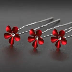 레드플라워 뒤꽂이 한복 머리장식 웨딩헤어핀 올림머리장식 U핀