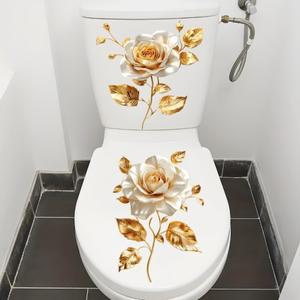 1시트 아름다운 황금 꽃 화장실 스티커 욕실 커버 장식 방수 자체 접착