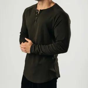 남성후드티 남자 무채색 브이넥 단추 디테일 베이직 긴팔 티셔츠