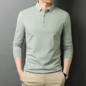 남자 춘추 코튼 티셔츠 긴팔 비즈니스 카라넥티 카라넥 출근룩 순색 30대 패피3