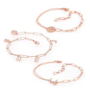 팔찌선물 14kgp 로즈골드 패션 클로버 달 체인 팔찌 3종 택1 14KGP팔찌