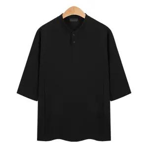 헨리넥 투버튼 오버핏반팔 무지 라운드 남성 7부 [f1A0150]
