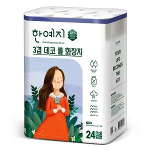 [온누리상품] 한예지 3겹데코 천연펄프 화장지 22M 24롤 (1팩)