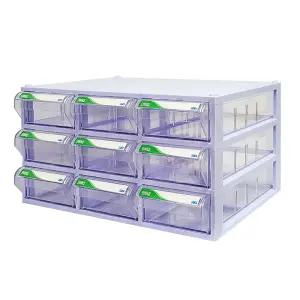 [국내생산 완제품] 수납월드 투명수납함 대형 9칸 플라스틱 화장대 미니 서랍장 책상꾸미기 레고 사무실 약 소품 정리 사무용품 데스크테리어 오거나이저 정리함
