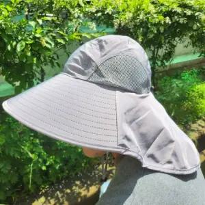 온코 자외선 목가리개 차단 일모자 라이트그레이 햇빛 챙넓은 낚시 농사 등산