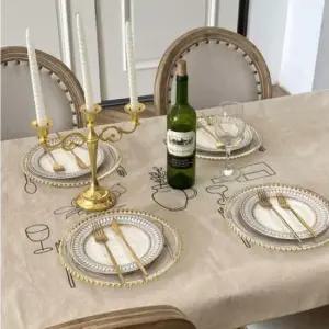 [Deco] 내추럴 감성 드로윙 모던 피크닉 린넨 인테리어 식탁보 100x150