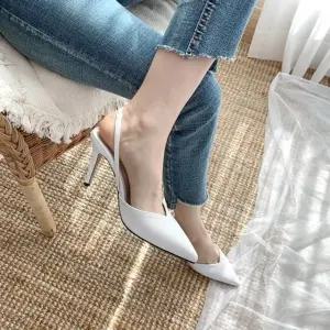 스틸레토 뾰족코 밴딩 스트랩 슬링백 하이힐 구두 4fY SSs8+2MWM
