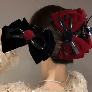 여성 예쁜 장미 벨벳 소재 리본 빅사이즈 집게핀 njd4+6vPk