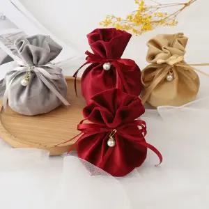 플란넬 진주 복주머니 옐로우 15X14cm 파우치 진주파우치 벨벳주머니