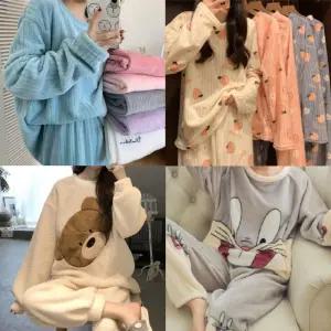 여성 여자 빅사이즈 극세사 수면 잠옷 상하의 세트 수면잠옷