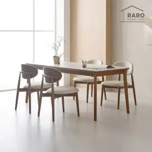 라로퍼니처 헤이스 1900 연그레이 포세린 통 세라믹 6인 식탁 세트 식탁+의자4)