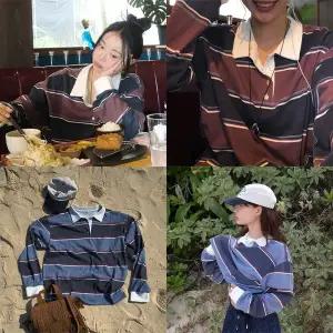 [모코블링]빈티지럭비 피그 카라 긴팔티 럭비티 카라티 오버핏티 긴팔티 단가라티 봄신상