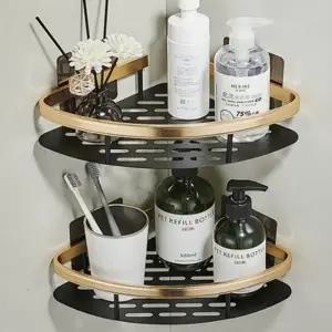 [싸더라] 무타공 접착식 욕실수납선반 골드블랙 벽부착형