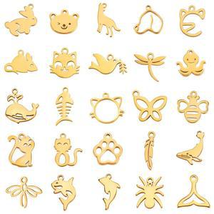 메탈참 EUEAVAN 5pcs 동물 스테인레스 스틸 매력 고양이 나비 잠자리 물고기 꼬리 DIY 펜던트 목걸이 쥬얼리 액세서리 만들기