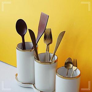 더 많이 수납하는 뉴 퓨어화이트 골드링 3단 도자기 단 골드 세라믹 수저통 AW9717C4