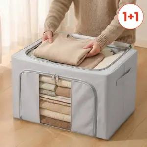 모니즈 [1 + 1] 싹정리 철제프레임 리빙박스 대용량 정리 보관함 66L (총 2P)