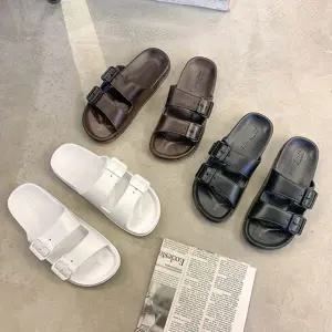 남녀공용 데일리 3컬러 버클 플랫 커플 슬리퍼 xwC9+5GWW