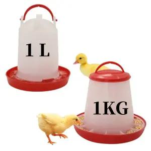 1Kg 가금류 닭 먹이통 및 급수기 물 음식 디스펜서 자동 조류 병아리 급이통 용기 공급