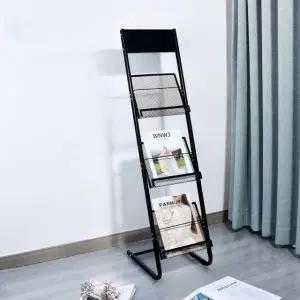 디스플레이 홍보물 게시대 잡지 팜플렛 배너 전단지 거치대 렉 신문 30cm 3단 블랙 플랫