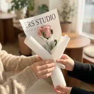 완제품 한송이 꽃 모루 꽃다발 [2종 장미 조화 튤립 다발 플라워 시들지않는 작은 이색 발표회 학예회]