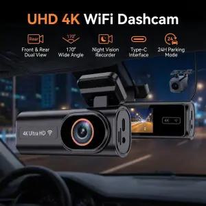 호환 UHD 4K 대시캠 전후방 카메라 UHD 2160P 차량용 비디오 내장 WiFi 야간 시야 24시간 주차 파킹 모니터