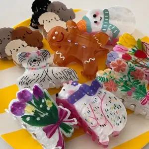 강아지 헤어핀 눈사람 꽃 무늬 반묶음 올림 머리 장식 귀여운