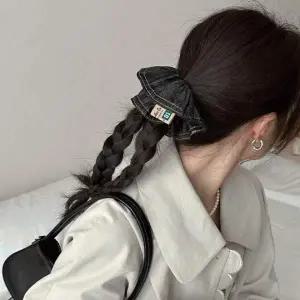 [골드스마일]여성용 데님 헤어 밴드 고급 스크런치 머리끈 태그 포인트 탄탄한