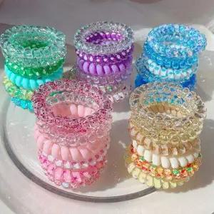 [골드스마일]컬러 전화선 머리끈 고무줄 당고 머리끈 헤어 밴드 똥머리 묶음끈