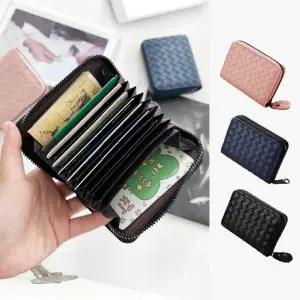 격자 무늬 지퍼 여성용 가죽 카드지갑 명함지갑 동전 수납 미니
