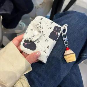 천 소재 고양이 무늬 캣 카드 지갑 소형 반지갑 비비드 데일리 학교