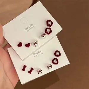 벨벳 리본 하트 실버 귀걸이 s925 미니 큐빅 하트 데일리 학생 은침