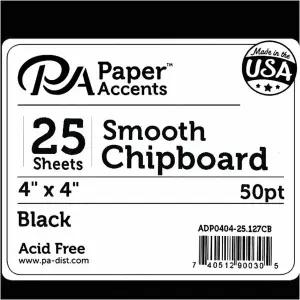 액센트 디자인 페이퍼 칩보드 사각형 - 4인치 x 헤비 50pt 블랙 25팩 미니 앨범 저널 및 공예용 아카이브