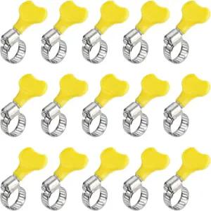 NOQUKA 15팩 스테인리스 스틸 호스 클램프(노란색) 조절 가능한 엄지 나사 키 스타일 웜 기어 클램프 연료