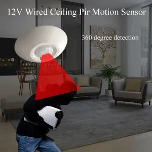 12V 유선 PIR 동작 감지기 천장 감지기 360도 적외선 이동 감지 N.O N.C 신호 출력 링크 와이어 경보 시스