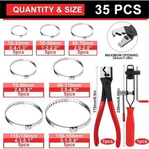 호환  2026년 신제품 37개 스테인리스 스틸 싱글 이어 호스 클램프 호스 클램프 플라이어 포함 수영장 및