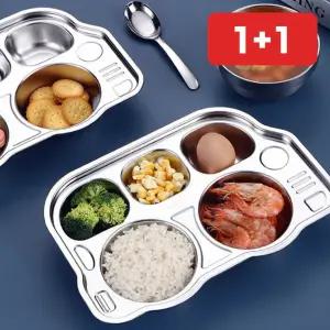 자동차 유아 어린이집 식판 자기주도 스텐 칸막이 나눔식판  1+1