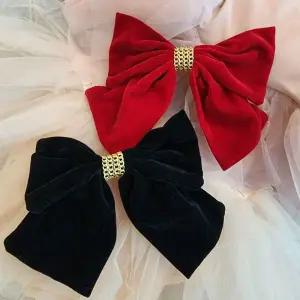 여성 체인 벨벳 머리핀 올림머리 겨울 반묶음 대형 리본