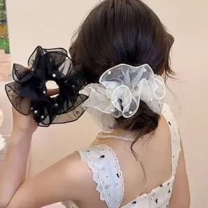 [골드스마일]풍성한 진주 오간자 웨딩 무드 헤어슈슈