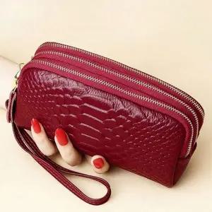 여성 롱 지갑 가죽 장지갑 소가죽 지퍼 휴대폰 클러치 대용량 손목