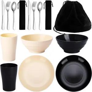 카이라톤 캠핑 도구 - 여행 및 피크닉 메시 키트 실버웨어 세트에는 칼 숟가락 포크 컵 그릇 접시 2인용