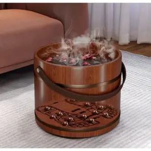 힐링 편백나무 발마사지 가정용 원목 족욕통 대야 25cm 손잡이통 뚜껑