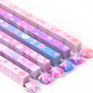 600장 벚꽃 종이접기 스타 페이퍼 12개의 사쿠라 패턴이 있는 양면 럭키 스트립 공예 장식용 DIY 위시 및