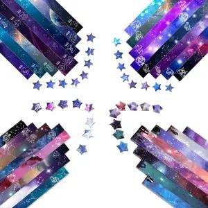 와와고가 종이접기 스타즈 종이 - DIY 수제 공예를 위한 아름다운 우주 별자리 별 4가지 디자인의 2160장