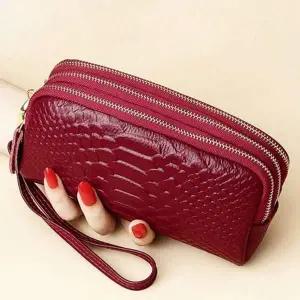 여성 롱 지갑 가죽 장지갑 소가죽 지퍼 휴대폰 클러치 대용량 손목