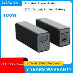 220V 100W 휴대용 발전소 99.9Wh 리튬 배터리 셀 27000mAh 캠핑 PowerBank 태양열 발전기 비상 백업 사용