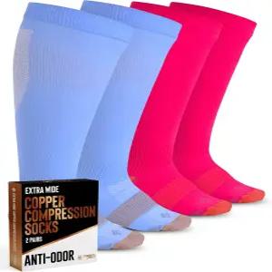 닥터스 셀렉트 구리 플러스 사이즈 압박 양말 와이드 종아리 - 2켤레 20-30mmHg 엑스트라 여성 여행 및