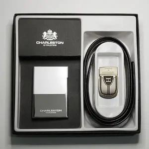 갈색 클래식 남성용 슬림 가죽 소가죽 벨트 선물용 세트